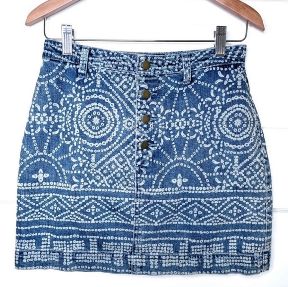 FREE PEOPLE School Daze Aztez Tribal Print Denim Skirt Size 8 - Picture 7 of 16